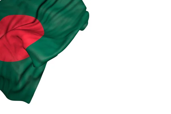 nice Bangladesh flag with large folds lie in top left corner isolated on white - any feast flag 3d illustration