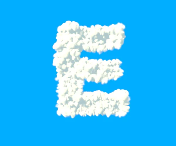 Letter E gemaakt van dichte witte wolken op blauwe achtergrond, wolk lettertype-3D illustratie van symbolen — Stockfoto