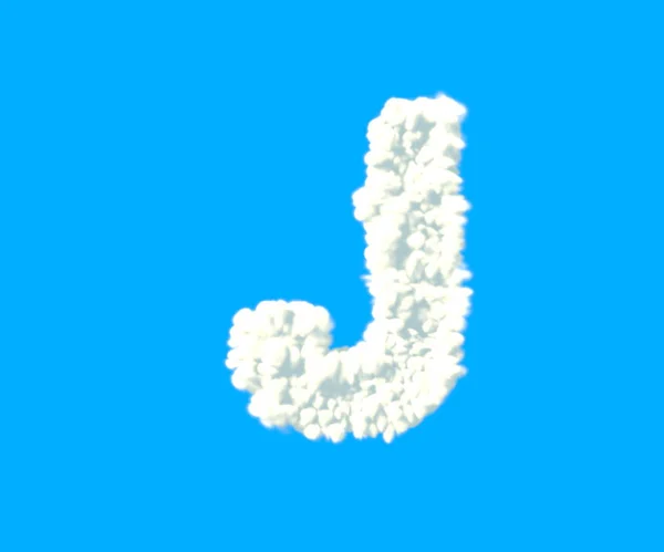 Mraky design abeceda, bílé zatažené písmeno J izolované na nebeském pozadí-3D ilustrace symbolů — Stock fotografie