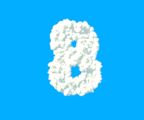 Mraky design abeceda, bílé oblačné číslo 8 izolované na pozadí nebe-3D ilustrace symbolů — Stock fotografie
