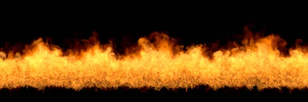 바닥에 화재의 라인 - 검은 배경에 고립 된 미스터리 불타는 용암의 화재 3D 그림, 실화 프레임 — 스톡 사진