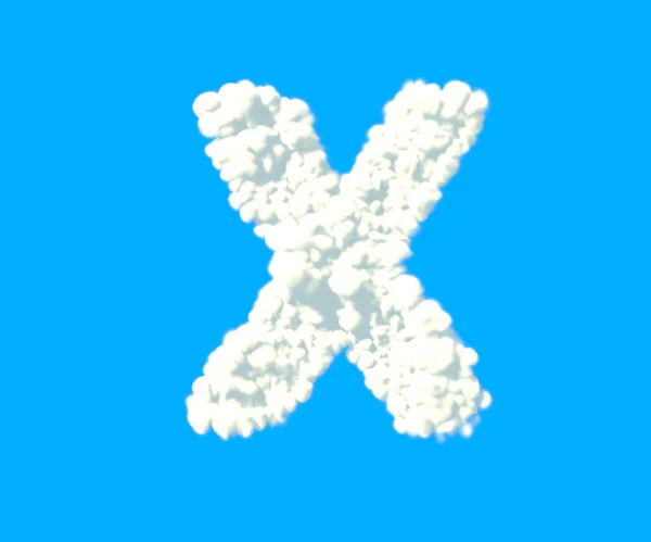 Σύννεφο δημιουργικό αλφάβητο, λευκό συννεφιασμένο γράμμα X απομονώνεται στο φόντο του ουρανού-3D απεικόνιση των συμβόλων — Φωτογραφία Αρχείου