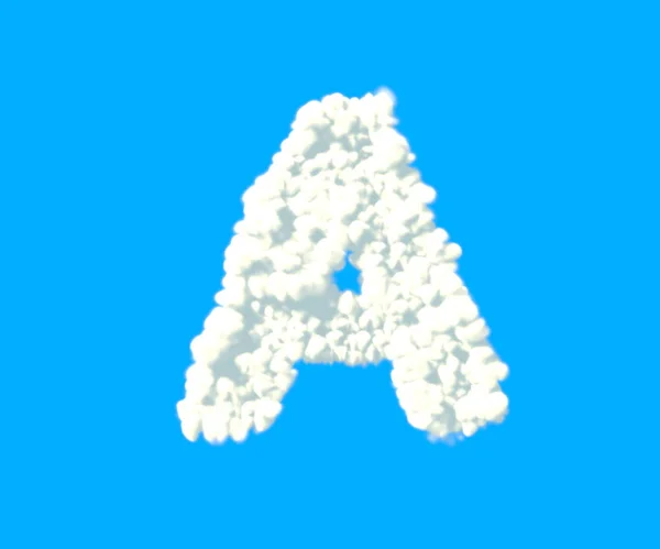 Clouds creative alphabet, white cloudy letter A isolated on sky background - 3D illustration of symbols — Stock Photo, Image