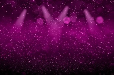 pembe güzel parlak glitter ışıkları sahne spotlar kıvılcım sinek ile bokeh soyut arka plan, içerik için boş alan ile kutlama mockup doku