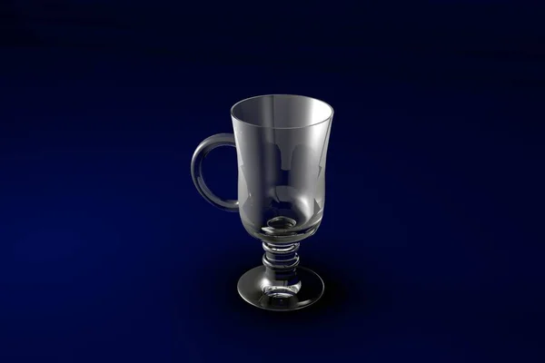 Ilustración 3D del vaso de cócteles calientes de café irlandés sobre fondo de diseño azul oscuro - vidrio para beber render — Foto de Stock