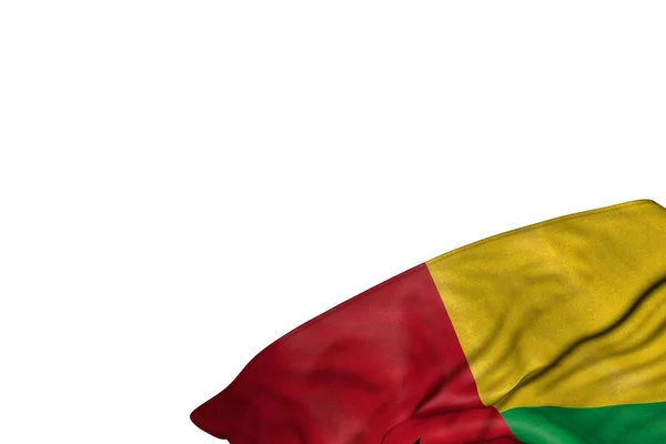 Wunderbare Flagge von Guinea-Bissau mit großen Falten, flach in der rechten unteren Ecke liegend, isoliert auf weiß - jede Festfahne 3d Illustration — Stockfoto