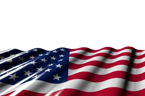 nice shining flag of USA with big folds lying flat at the bottom isolated on white - any feast flag 3d illustration