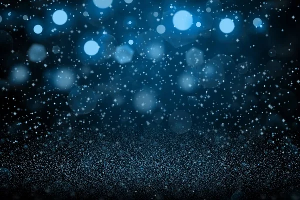 Luz azul fantástico brilhante brilho luzes desfocado bokeh fundo abstrato com faíscas voar, textura mockup festivo com espaço em branco para o seu conteúdo — Fotografia de Stock