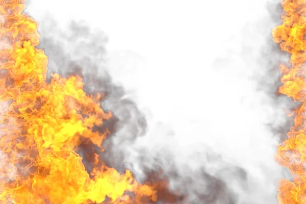 Feuer 3D Illustration glühender mysteriöser Explosionsrahmen isoliert auf weißem Hintergrund - oben und unten sind leer, Feuerlinien von den Seiten links und rechts — Stockfoto
