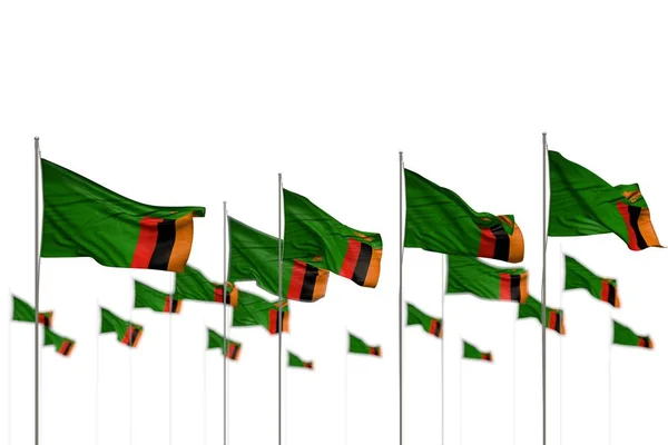 Niedliche Sambia isolierte Flaggen in einer Reihe mit selektivem Fokus und Platz für Ihren Inhalt platziert - jede Feier Flagge 3d Illustration — Stockfoto