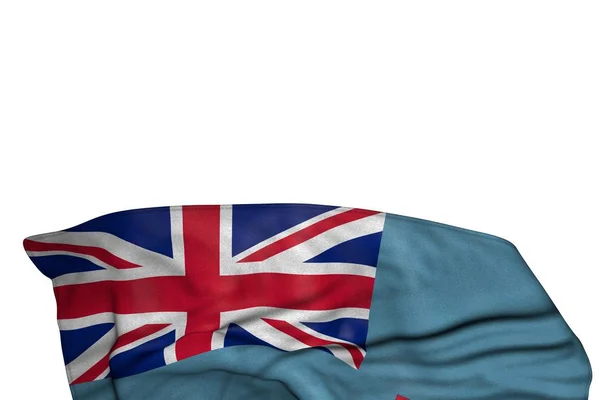 美妙的斐济国旗与大褶皱躺在底部隔离在白色 - 任何节日旗帜3D插图 — 图库照片
