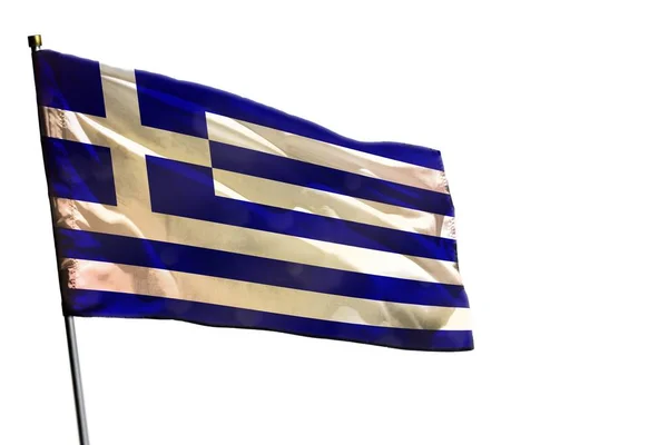 Fluttering bandeira da Grécia no fundo branco claro isolado . — Fotografia de Stock