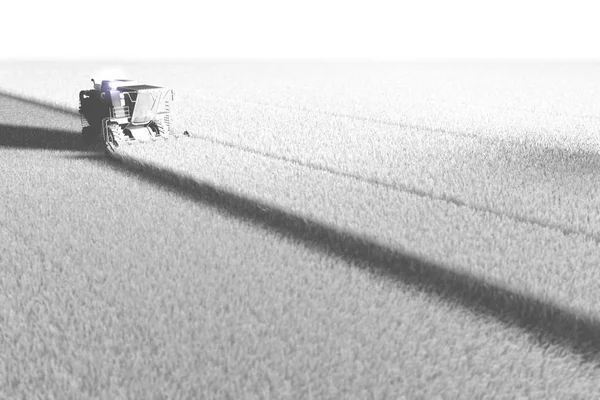 Průmyslová 3D ilustrace velkozrnného zemědělského sklízkou na poli vykreslené bíle barvy pro použití v designu — Stock fotografie