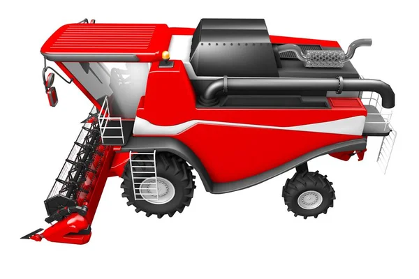 Industriële 3D illustratie van grote gesmolten rode graan combineren Harvester zijaanzicht geïsoleerd op wit — Stockfoto