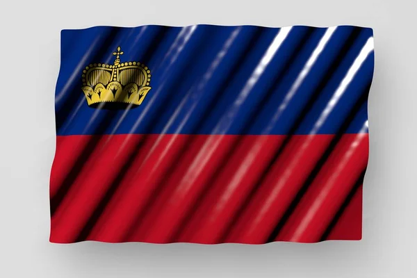 Hübsch leuchtende Fahne von Liechtenstein mit großen Falten liegen isoliert auf grau - bei jeder Gelegenheit Fahne 3d Abbildung — Stockfoto