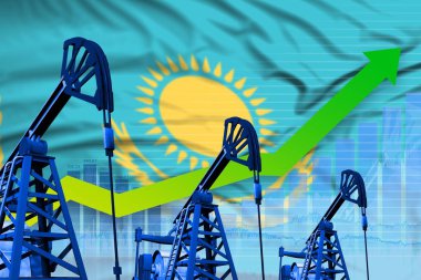 Kazakistan bayrak arka plan üzerinde büyüyen grafik - Kazakistan petrol endüstrisi veya pazar kavramının endüstriyel illüstrasyon. 3d İllüstrasyon
