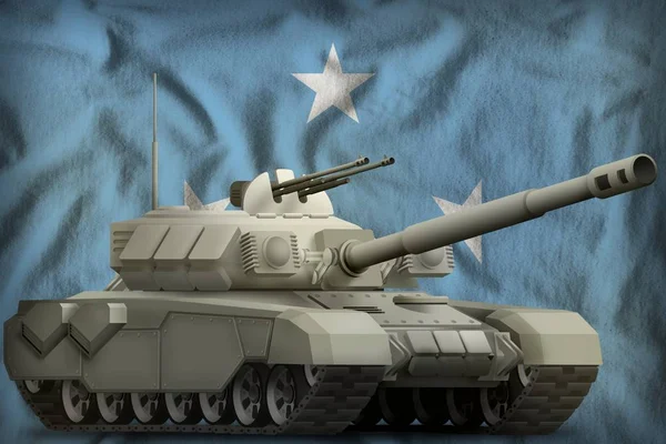 Tanque pesado en el fondo de la bandera nacional Micronesia. Ilustración 3d — Foto de Stock