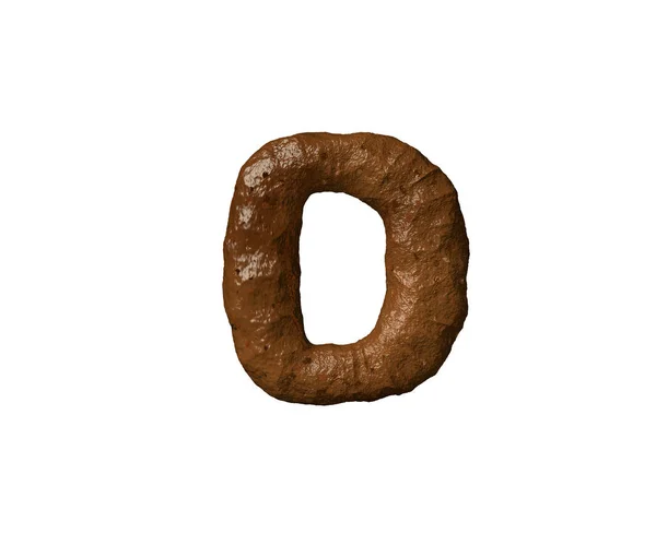 Brun lera eller Poo Font-bokstaven D isolerad på vit bakgrund, 3D illustration av symboler — Stockfoto