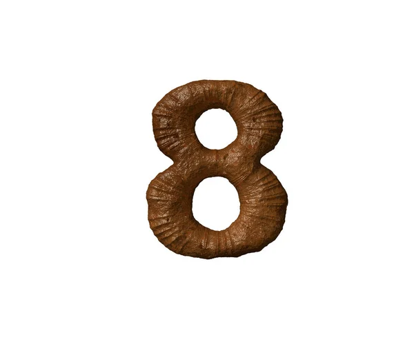 Alfabeto marrón lodo o popó - número 8 aislado sobre fondo blanco, ilustración 3D de símbolos —  Fotos de Stock