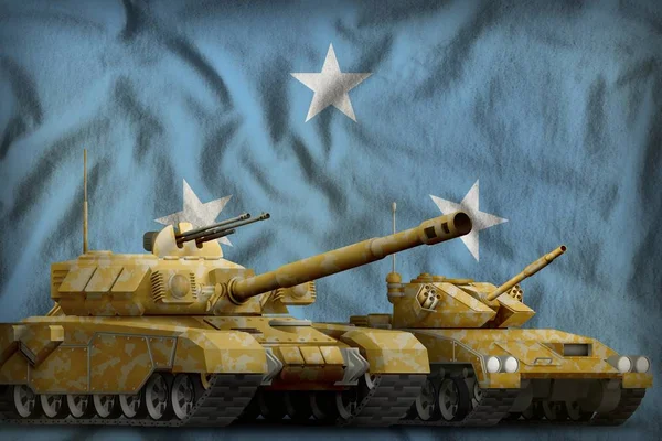 ミクロネシア戦車は、国旗の背景にコンセプトを強制します。3Dイラスト — ストック写真