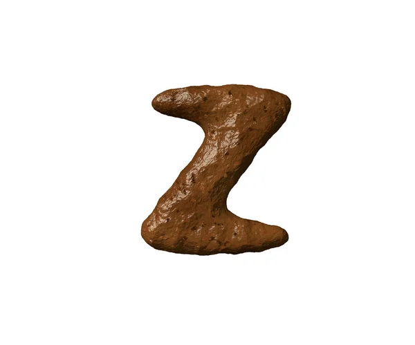 Γράμμα Z από σκατά ή βρωμιά απομονωθεί σε λευκό-κακή μυρωδιά καφέ γραμματοσειρά, 3D απεικόνιση των συμβόλων — Φωτογραφία Αρχείου