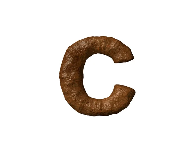 Letra C de caca o suciedad aislada en blanco - mal olor alfabeto marrón, ilustración 3D de símbolos —  Fotos de Stock
