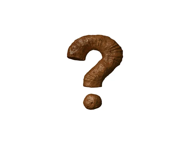 Brown clay or shit font - question mark isolated on white background, 3D illustration of symbols — Stock Photo, Image