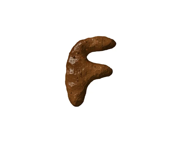 갈색 점토 또는 똥 알파벳 - 흰색 배경에 고립 된 문자 F, 기호의 3D 그림 — 스톡 사진