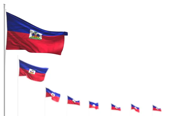 Belas bandeiras Haiti isolado colocado diagonal, imagem com foco seletivo e espaço para o seu texto - qualquer bandeira celebração ilustração 3d — Fotografia de Stock