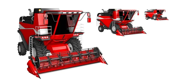 Drie rode tarwe rooiers geïsoleerd op witte achtergrond-boerderij voertuig, industriële 3D-illustratie — Stockfoto
