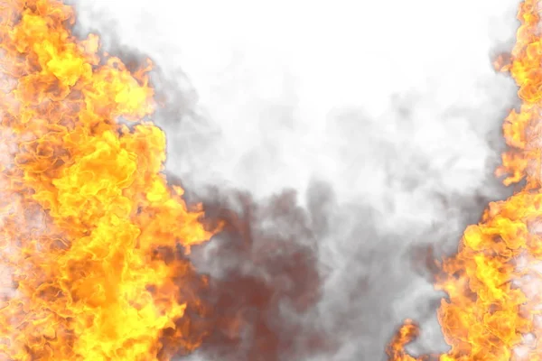 Beyaz arka plan üzerinde izole mistik cehennem çerçeve - yanları sol ve sağ, üst ve alt tan yangın hatları boş - yangın 3d illüstrasyon — Stok fotoğraf