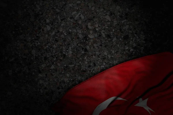 Bonita ilustración oscura de la bandera de Turquía con grandes pliegues en asfalto oscuro con lugar vacío para su contenido - cualquier celebración bandera 3d ilustración — Foto de Stock