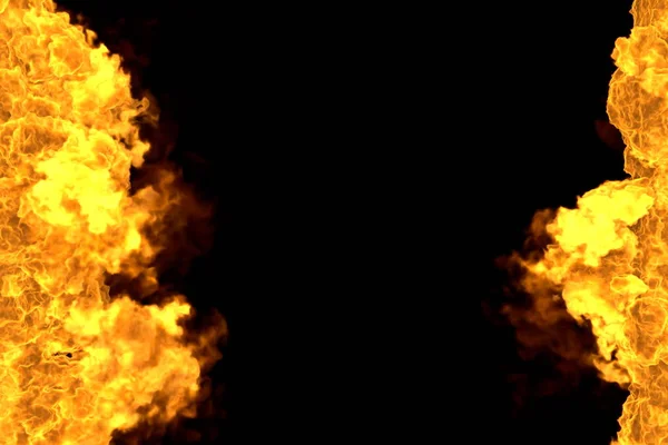 Incendio 3D illustrazione di mistica cornice camino ardente isolato su nero - superiore e inferiore sono vuoti, linee di fuoco da lati sinistra e destra — Foto Stock