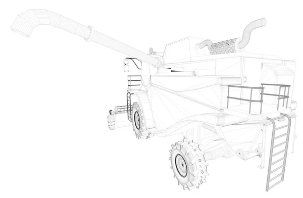 Esquema 3D fino e detalhado de colheitadeira com tubo de grão isolado, conceito de inovação de máquina agrícola ilustração 3D industrial — Fotografia de Stock