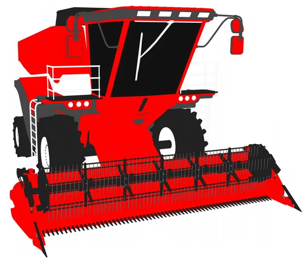 Industriell 3D illustration av tecknad färgad 3D-modell av stor röd rågskördare på vit, Clip Art för matindustri bilder — Stockfoto