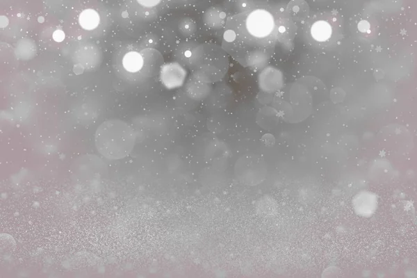 Belle luci scintillanti scintillio sfocato bokeh sfondo astratto con caduta fiocchi di neve volare, vacanza mockup texture con spazio vuoto per il contenuto — Foto Stock