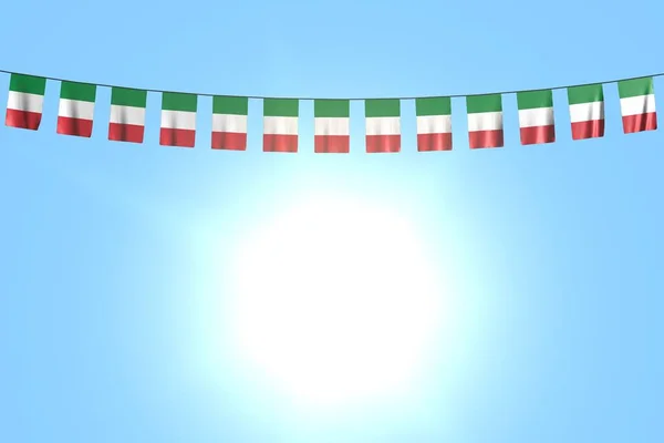 美妙的许多意大利国旗或横幅挂在蓝天背景的字符串 - 任何盛宴旗3D插图 — 图库照片