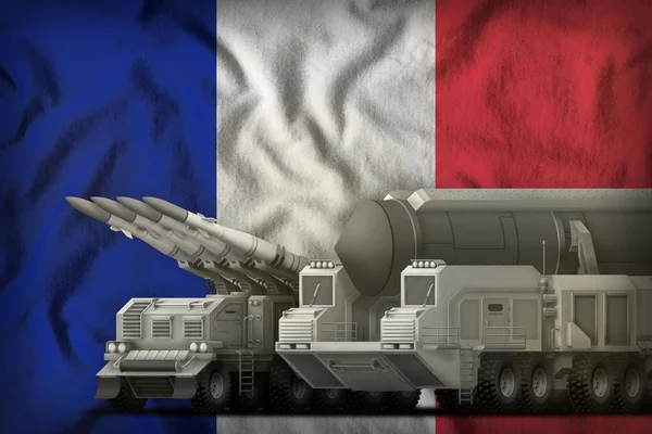Französische Raketentruppen auf dem Hintergrund der Nationalflagge. 3D-Illustration — Stockfoto