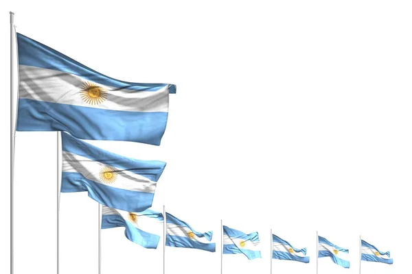 Hermosa muchas banderas de Argentina colocadas diagonal aislado en blanco con lugar para el contenido - cualquier ilustración 3d bandera de vacaciones —  Fotos de Stock