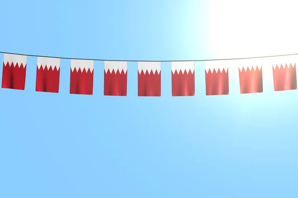 Csodálatos sok Bahrein zászlók, vagy banner lóg a kötél a kék ég háttér-minden alkalomra zászló 3D illusztráció — Stock Fotó
