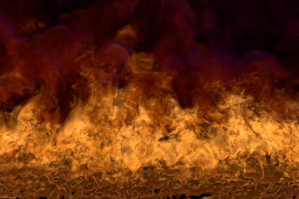 Płomień z dolnych narożników obrazu-ogień 3D ilustracja mistyk ognisty kominek, sylized rama z gęsty dym na czarno — Zdjęcie stockowe