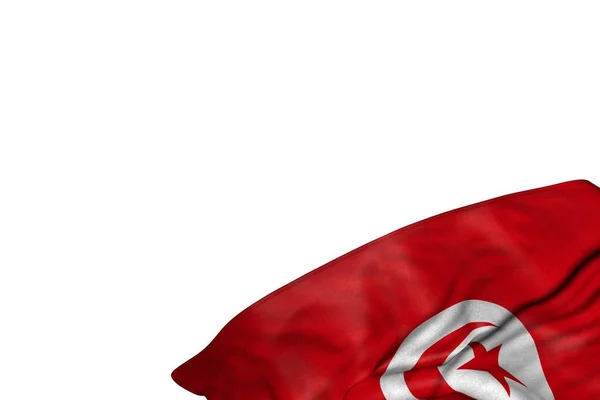 Beau drapeau de la Tunisie avec de grands plis se trouvent dans le coin inférieur droit isolé sur blanc - n'importe quel drapeau de fête illustration 3D — Photo