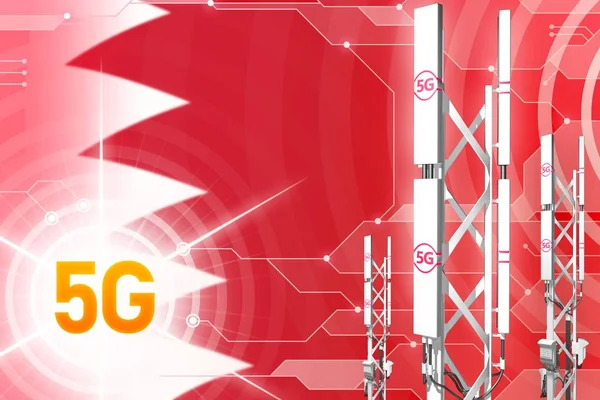 Bahrain 5G industrial illustration, big cellular network mast or tower on digital background with the flag - 3D Illustration — Stock Photo, Image
