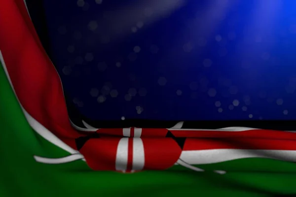 Meravigliosa immagine scura della bandiera del Kenya che giace in angolo su sfondo blu con messa a fuoco selettiva e posto vuoto per il tuo testo - qualsiasi bandiera celebrazione illustrazione 3d — Foto Stock