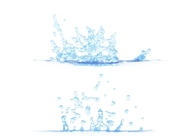 3d 插图的两面视图漂亮的水飞溅 - 模型隔离在白色，创意仍然 — 图库照片