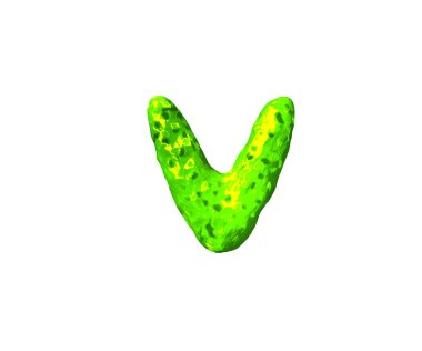 toksik balçık alfabesi - beyaz arka plan üzerinde izole uzay tarzı v harfi, sembollerin 3d illüstrasyon