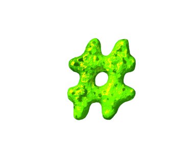 beyaz arka planda izole uzay stilinde sayı işareti - kireç jölesi alfabesi, sembollerin 3d illüstrasyon