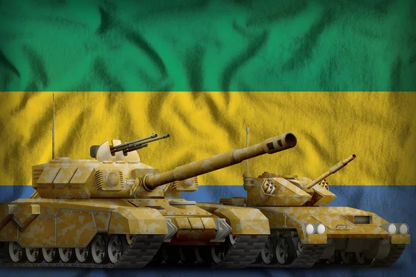 A Gabon tank erőit a nemzeti zászló hátterében. 3D illusztráció — Stock Fotó