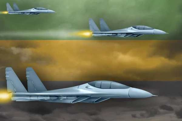 Návrh na útok letectva Gabonu. Letecké letouny útočí na pozadí Gabonu. 3D ilustrace — Stock fotografie