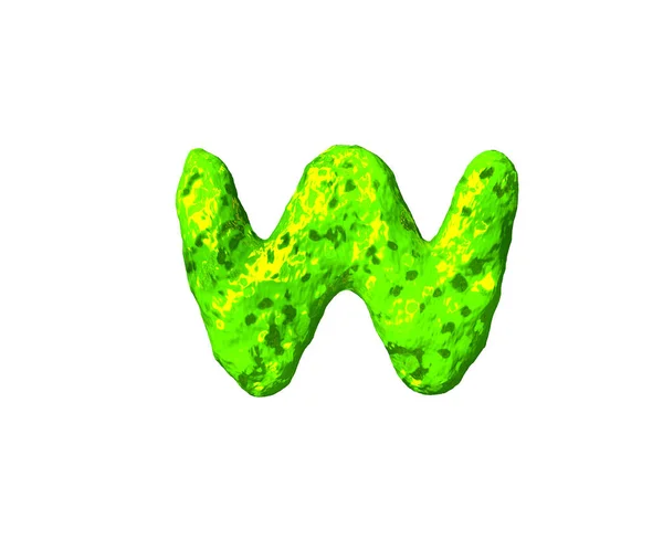 有毒的外星肉字母 - 字母W在外星风格孤立在白色背景，符号的3D插图 — 图库照片